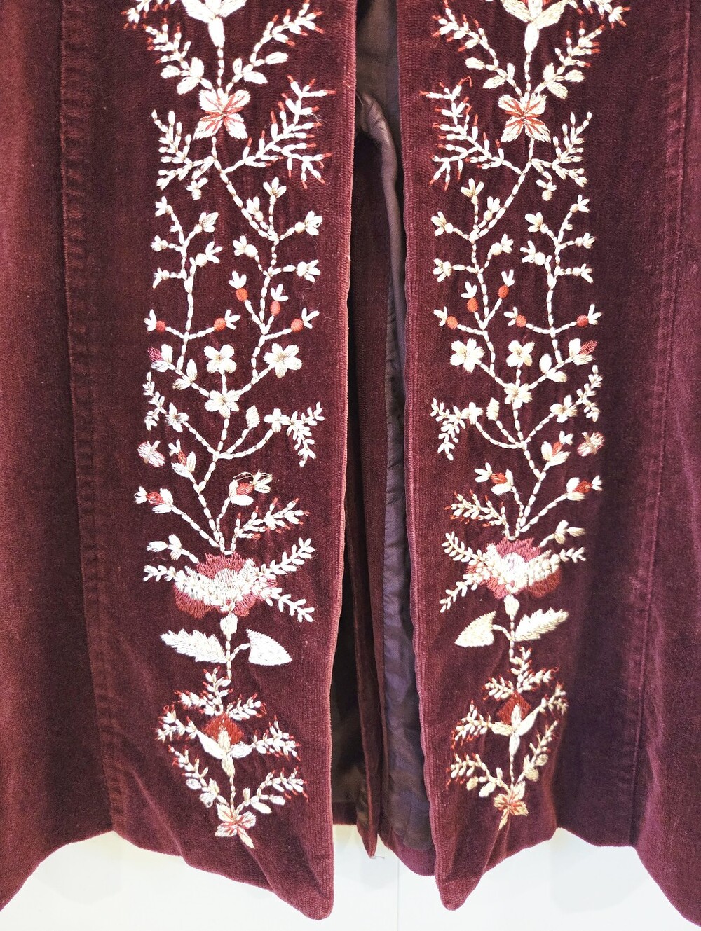 Vintage Tristan & Iseut Velvet Jacket | 90s Burgundy Embroidered Long Blazer XS - Picture 5 of 14